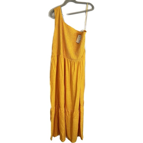 Nine West Women Dress One-Shoulder Smocked Maxi Dress Yellow Size 2X Retail $70 - Picture 4 of 5